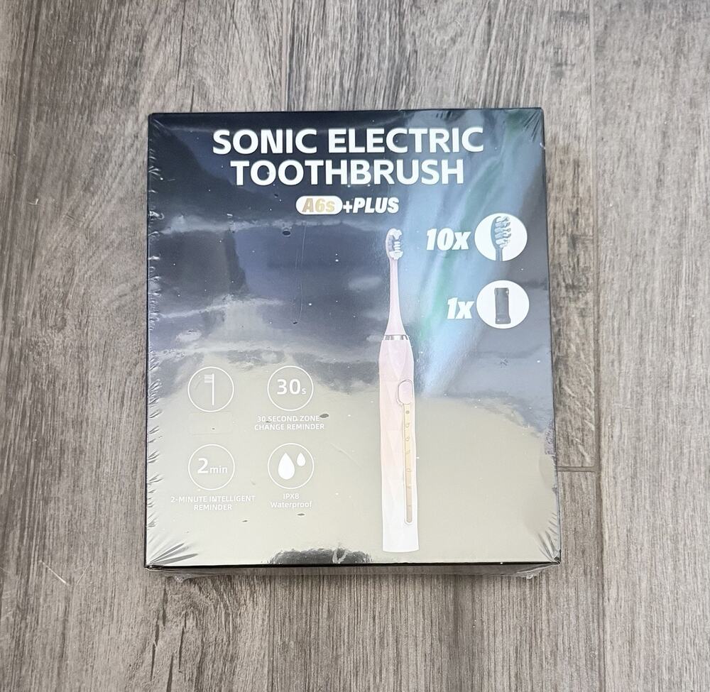 Sonic Electric Toothbrush, A6S +plus USB Charger Holder +10 Extra Heads Pink New